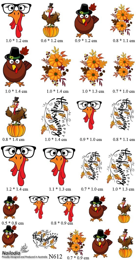 Thanksgiving Turkey Nail Art Decal Sticker Water Transfer Slider