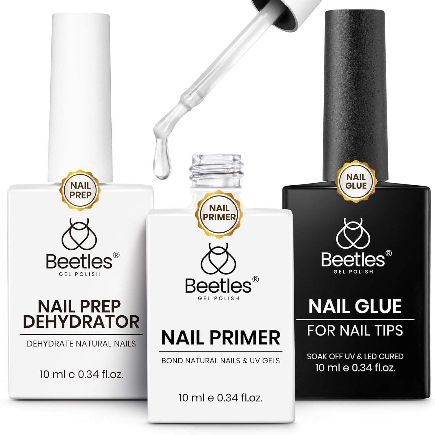 Beetles 3Pcs Gel Nail Glue Kit, Nail Dehydrator and Primer, Acid & HEMA Free Pro
