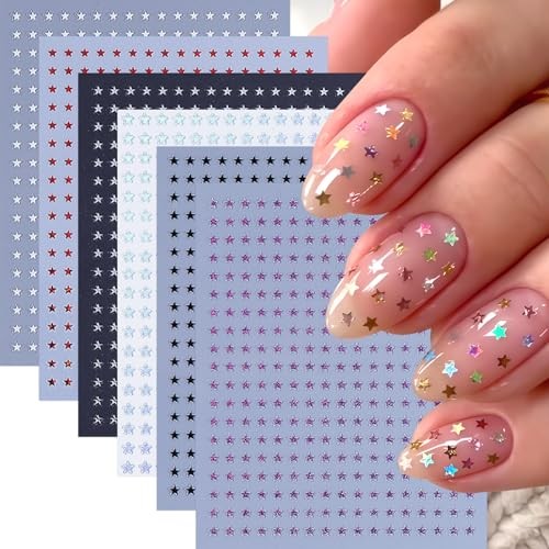 6 Sheets Star Nail Stickers 3D Self-Adhesive Celestial Nail five pointed star