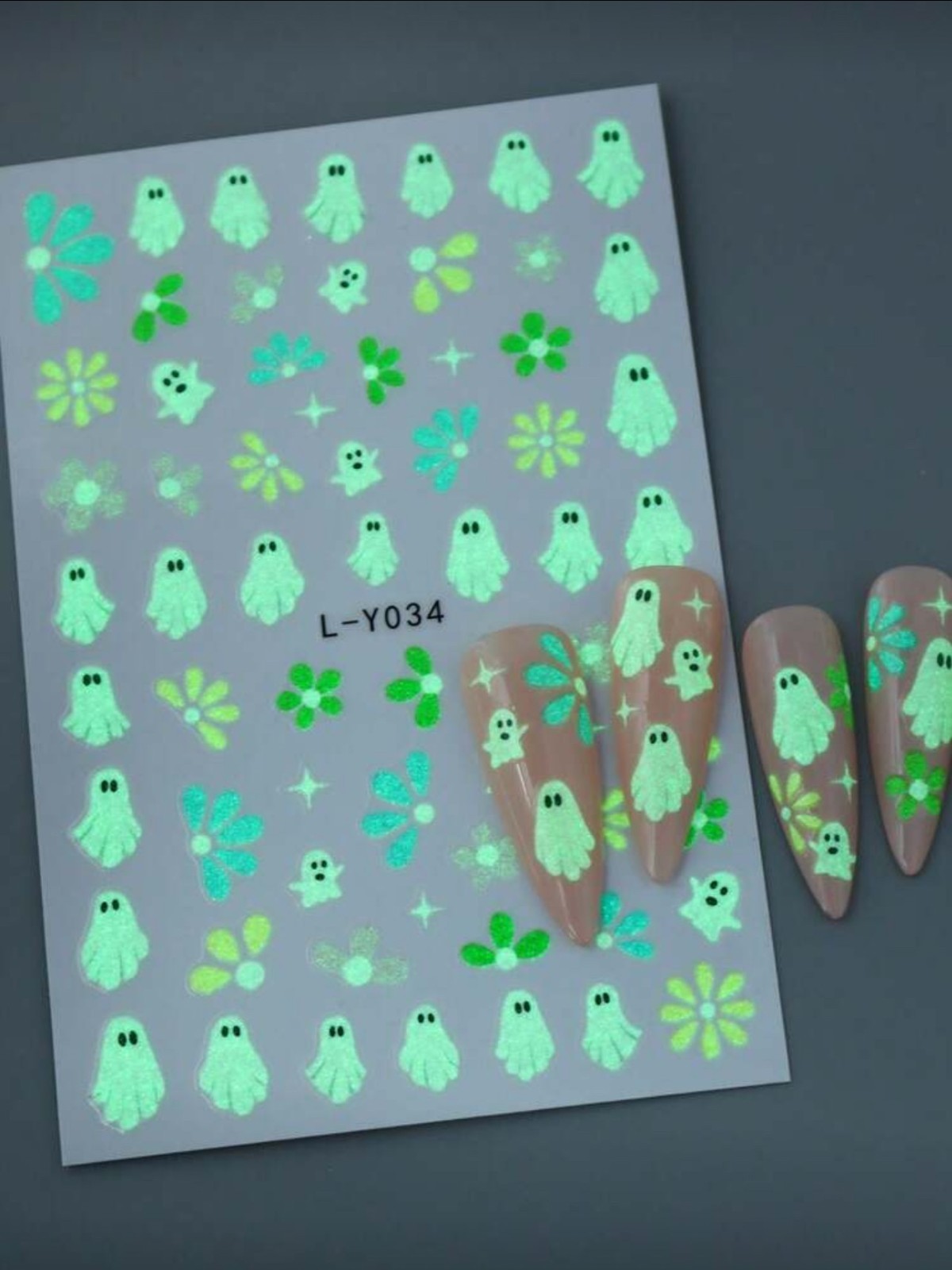 Glow in the Dark Ghost Nail Art Stickers Halloween Flower Design DIY Nails Y034