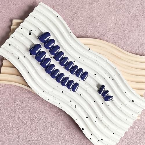 Short Oval Acrylic Nails – Dark Blue – Acrylic Press On Nails