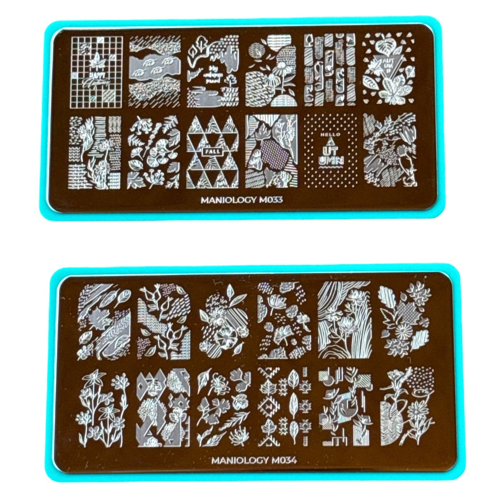 Maniology Nail Stamping Plates M033 M034 Autumn Fall Leaves Floral Botanical Set