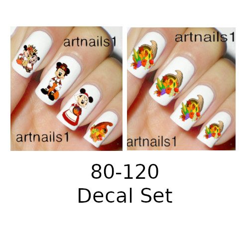 Disney Nails Turkey Thanksgiving Nail Art Stickers Mickey n Minnie Decals Polish