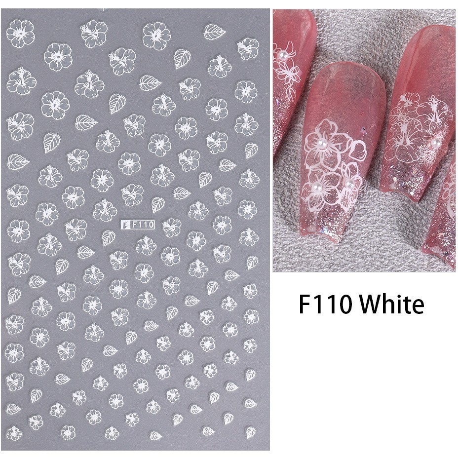 Pure White Cherry Blossoms Sakura Nail Sticker Flowers Outline Nail Decal