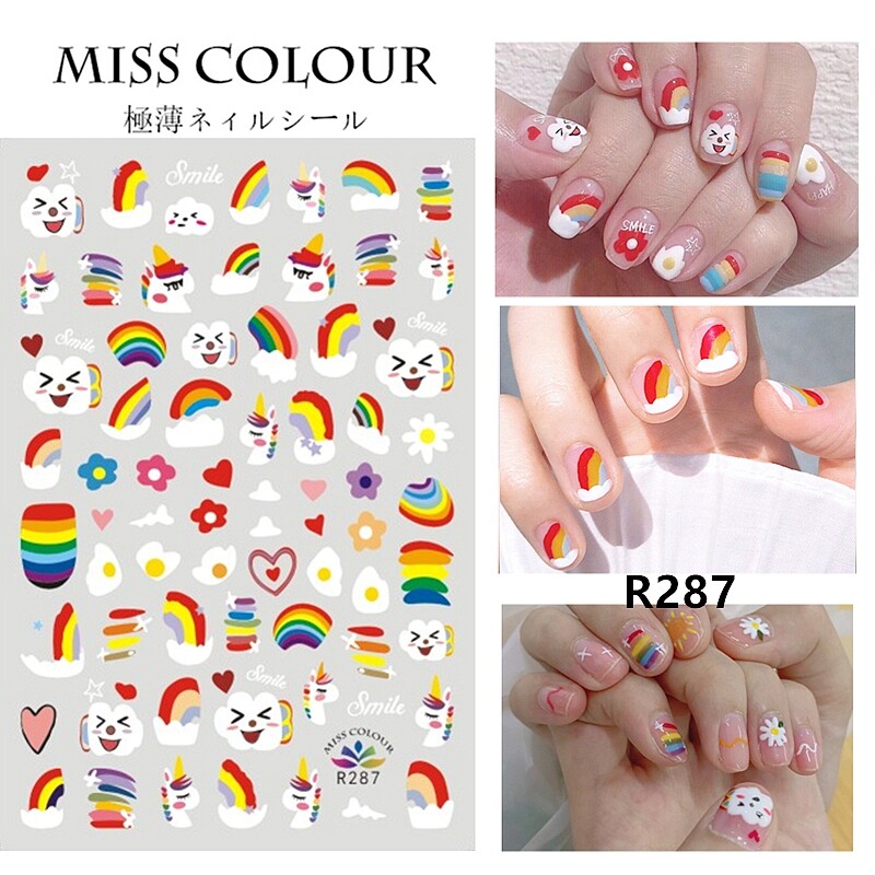 Contrast Color Nail Sticker Polka Dots Rainbow Flower Nail Decals