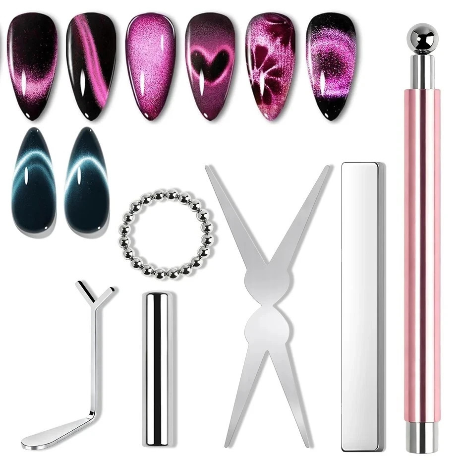 6PCS Cat Eye Nail Magnet Set Heart French Tip Gel Polish Manicure Tool