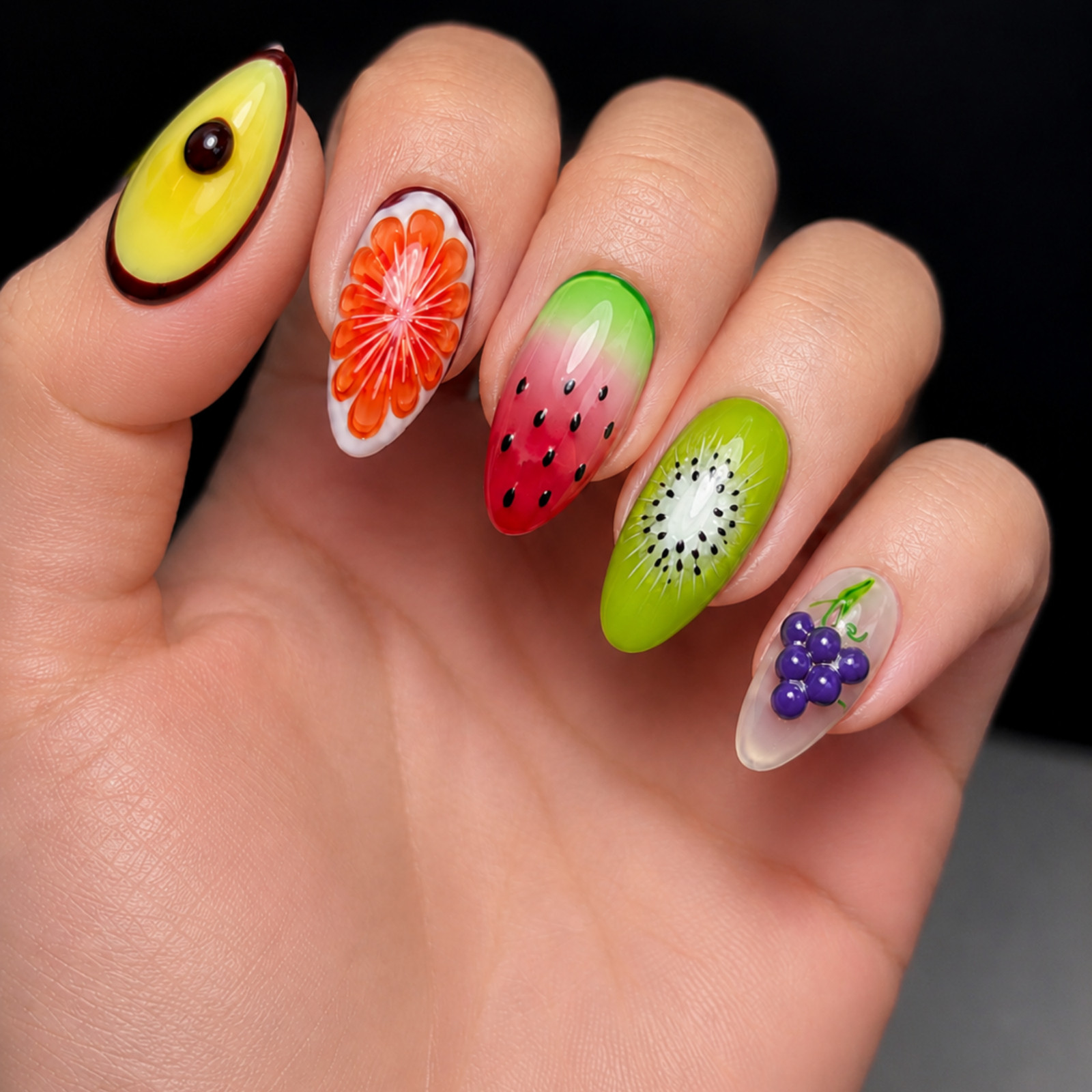 Handmade 3D Fruit Press On Nails Glossy Summer Nail Art Set