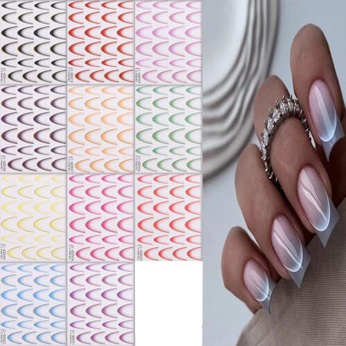 11 Sheets French Gradient Nail Art Stickers 3D Self-Adhesive French Lines Nail