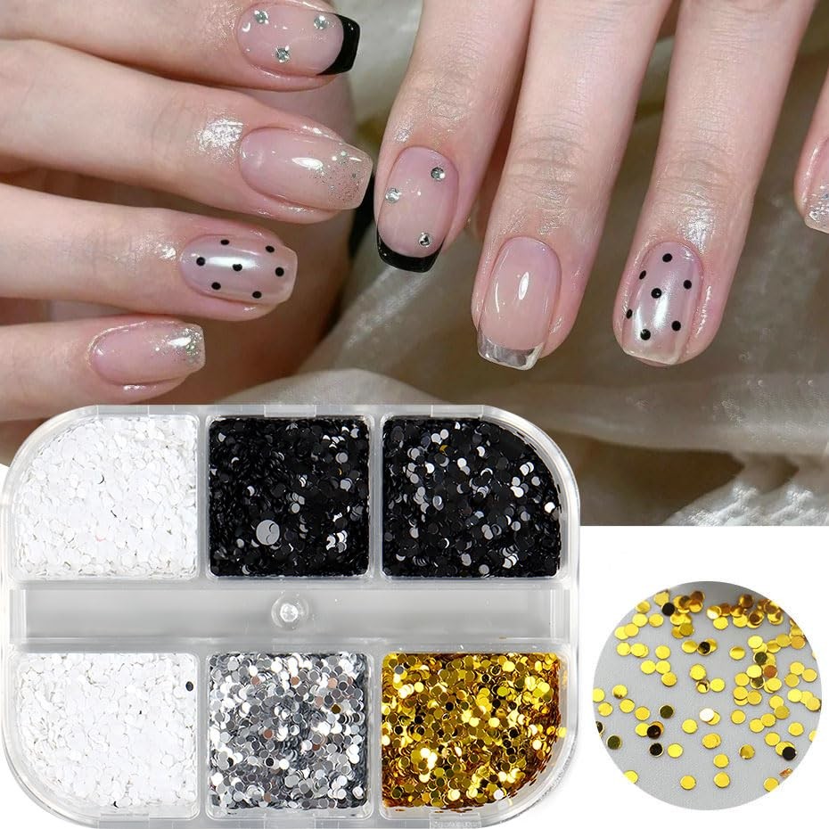 1 Box 6 Grids 3D Laser Mini Polka Dot Nail Sequins 1mm Tiny Dot Nail Glitter …