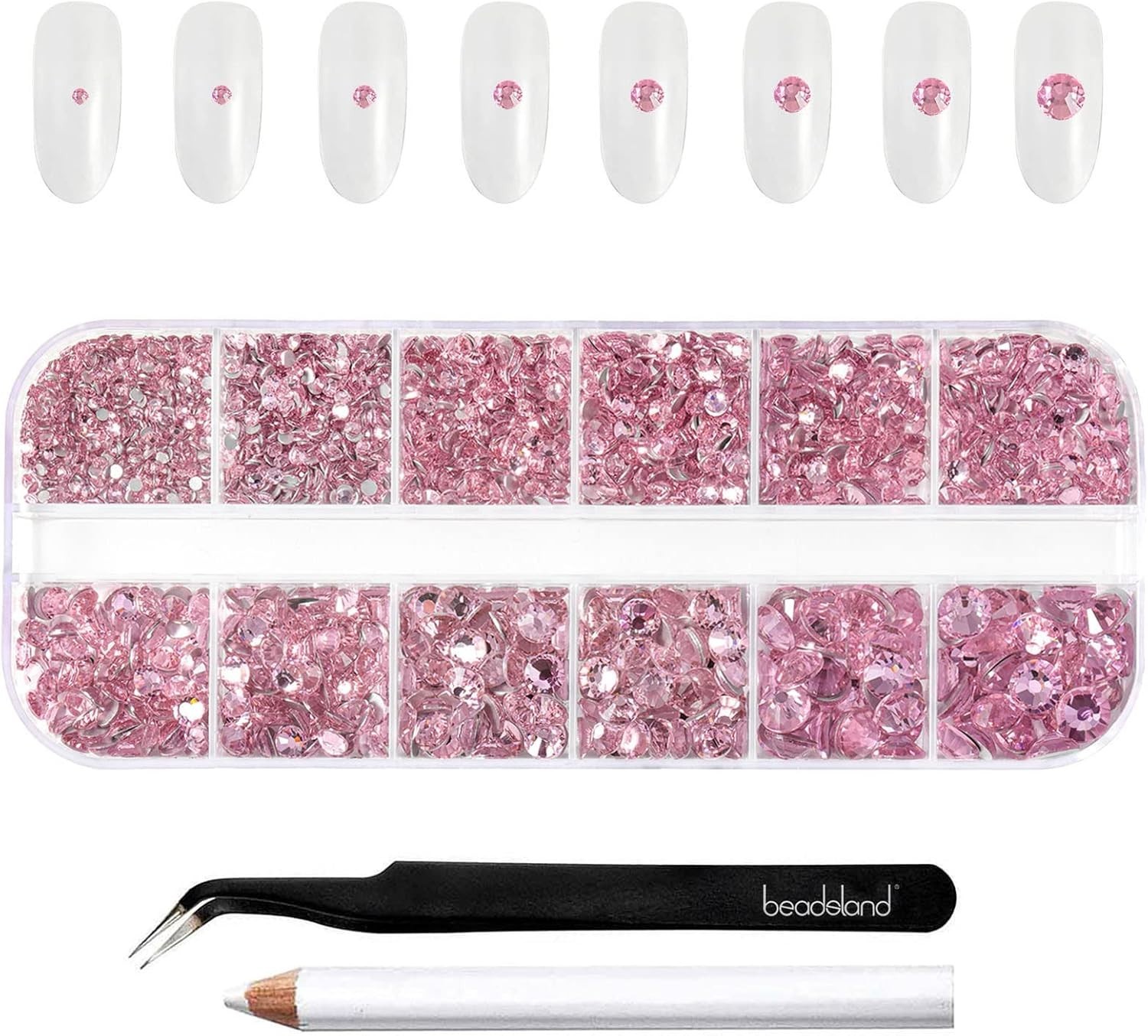 Rhinestones for Makeup,8 Sizes 2500pcs Pink Flatback Rhinestones Face Gems fo…