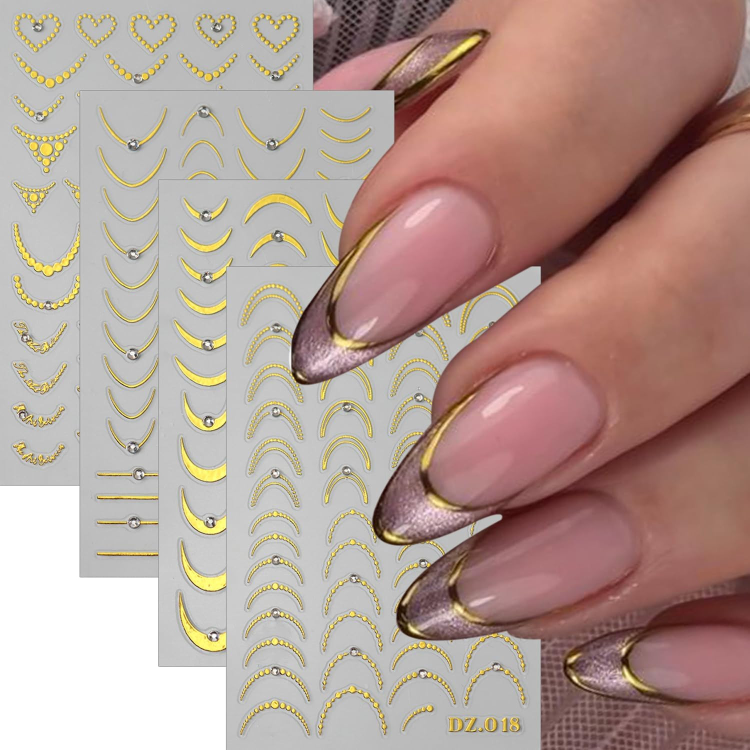 8PCS Line Nail Art Sticker Gold Silver Foil Nail Stickers Nail Art Supplies 3D M