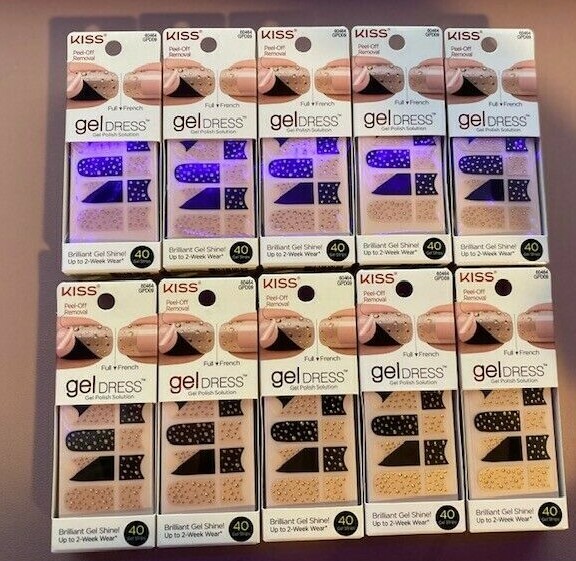 Lot of 10! Kiss Gel Nail Stickers. Polish Wrap 40 Gel Strips.Neutral Nails