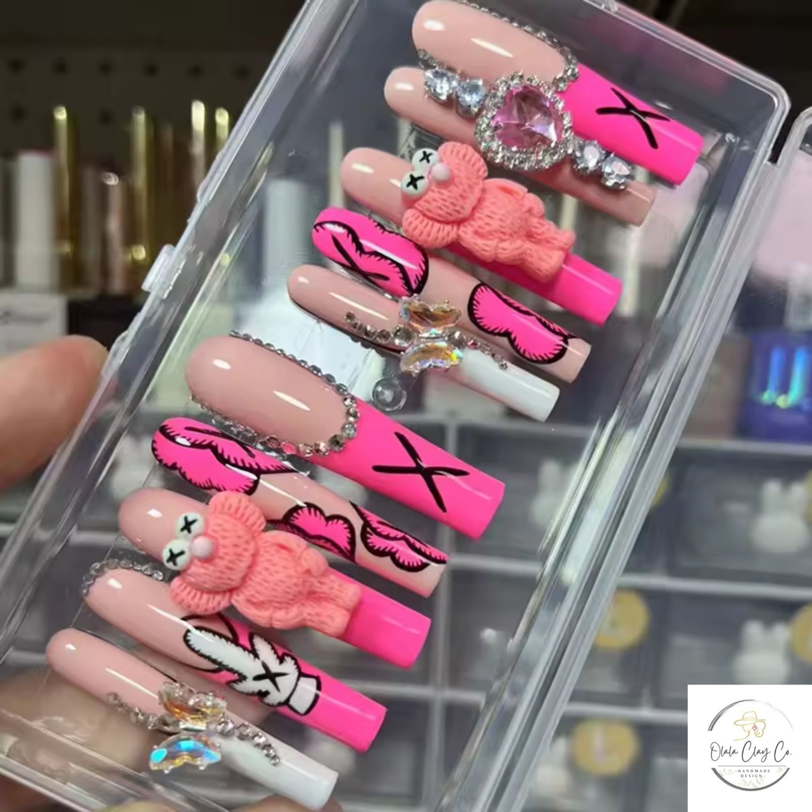 Olalaclayco Handmade 10pc Press On Nails, Hand Painted Gel False Nails, 10 Pc