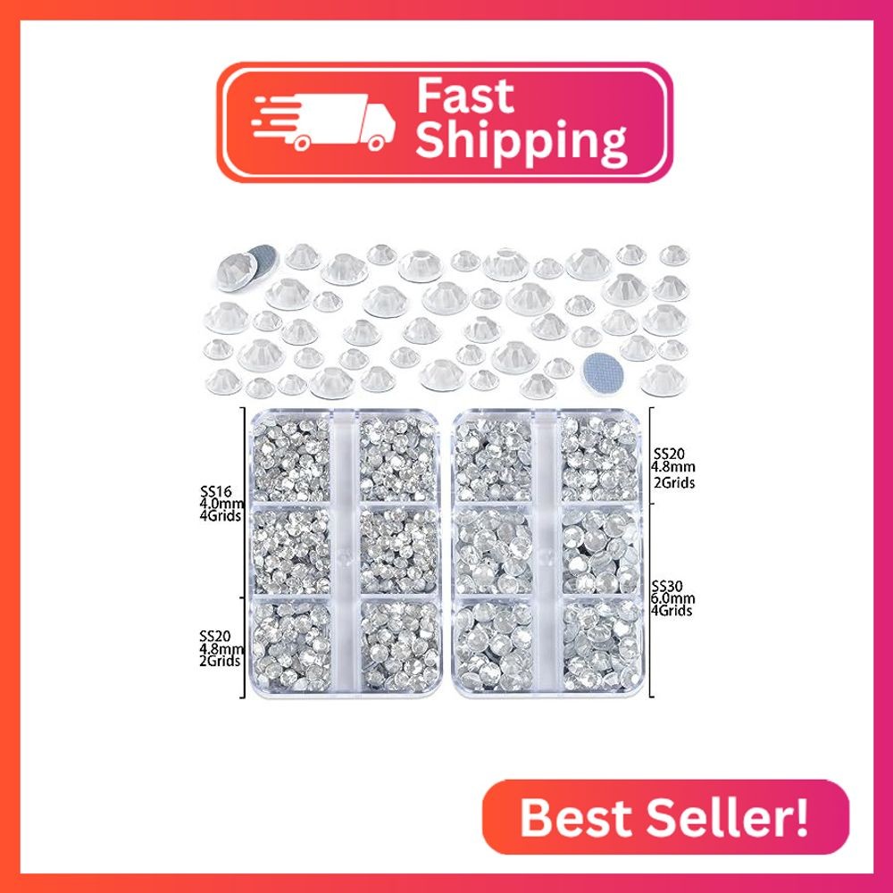 QOGIR 10000 Pieces 5 Mixed Size Clear Hotfix Rhinestones for Crafts Clothes Nail