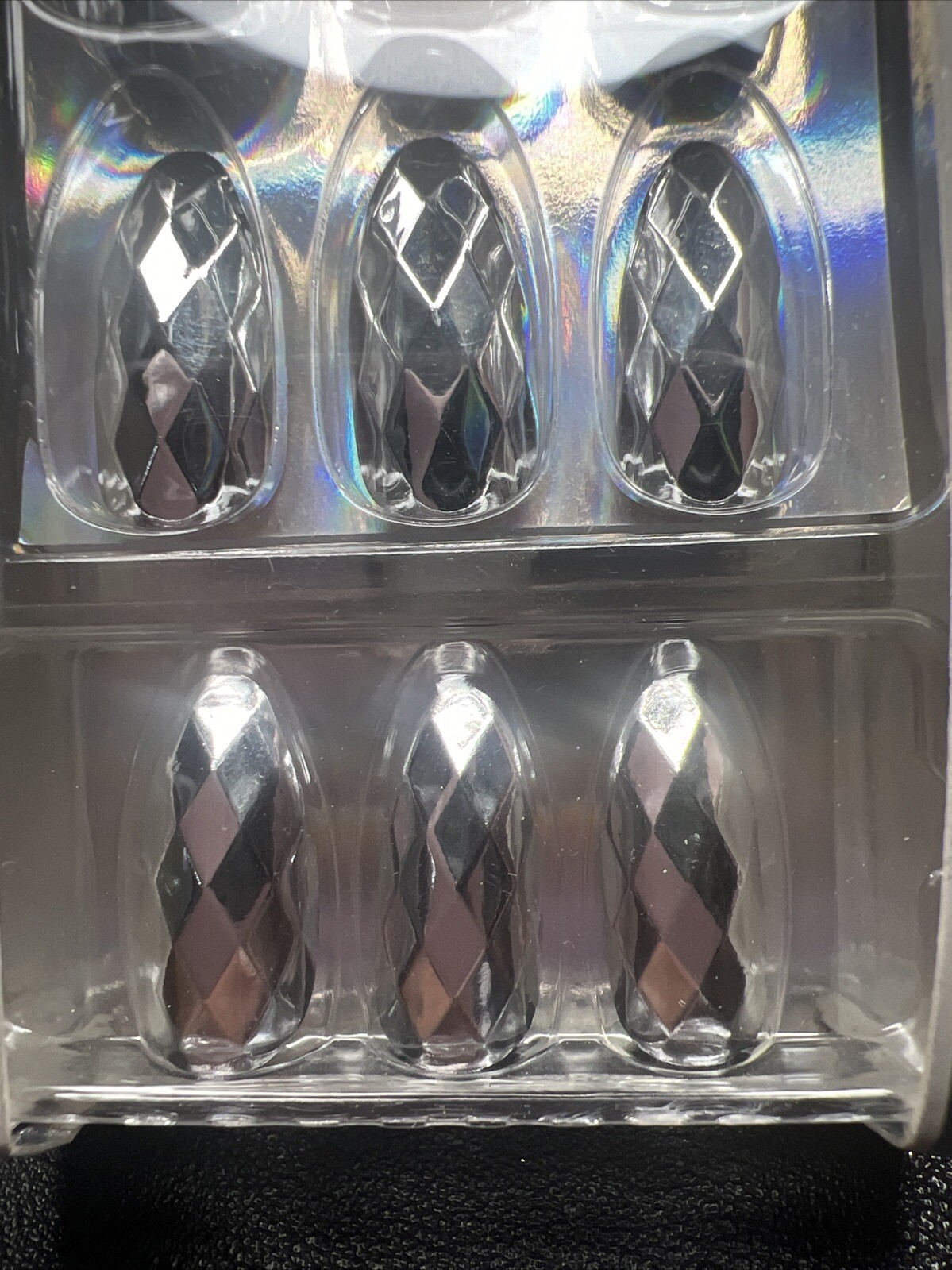 24pc Claire’s Fake False Glue On Silver Metallic Geometric Medium Almond Nails
