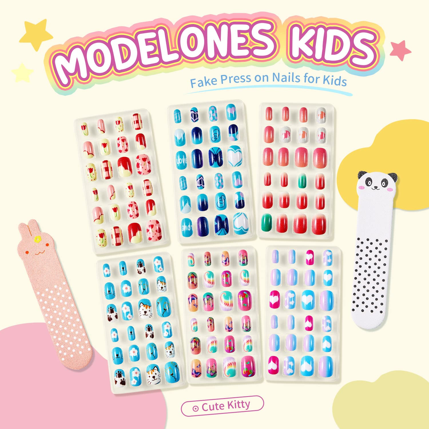 Modelones Press on Nails for Kids 144Pcs 6 Pack Children Acrylic Fake Nails Pre-