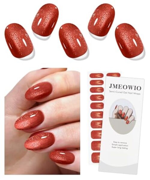 Gel Nail Stickers Glitter Cat Eye Semi Cured Gel Nail Orange Red Cat Eye
