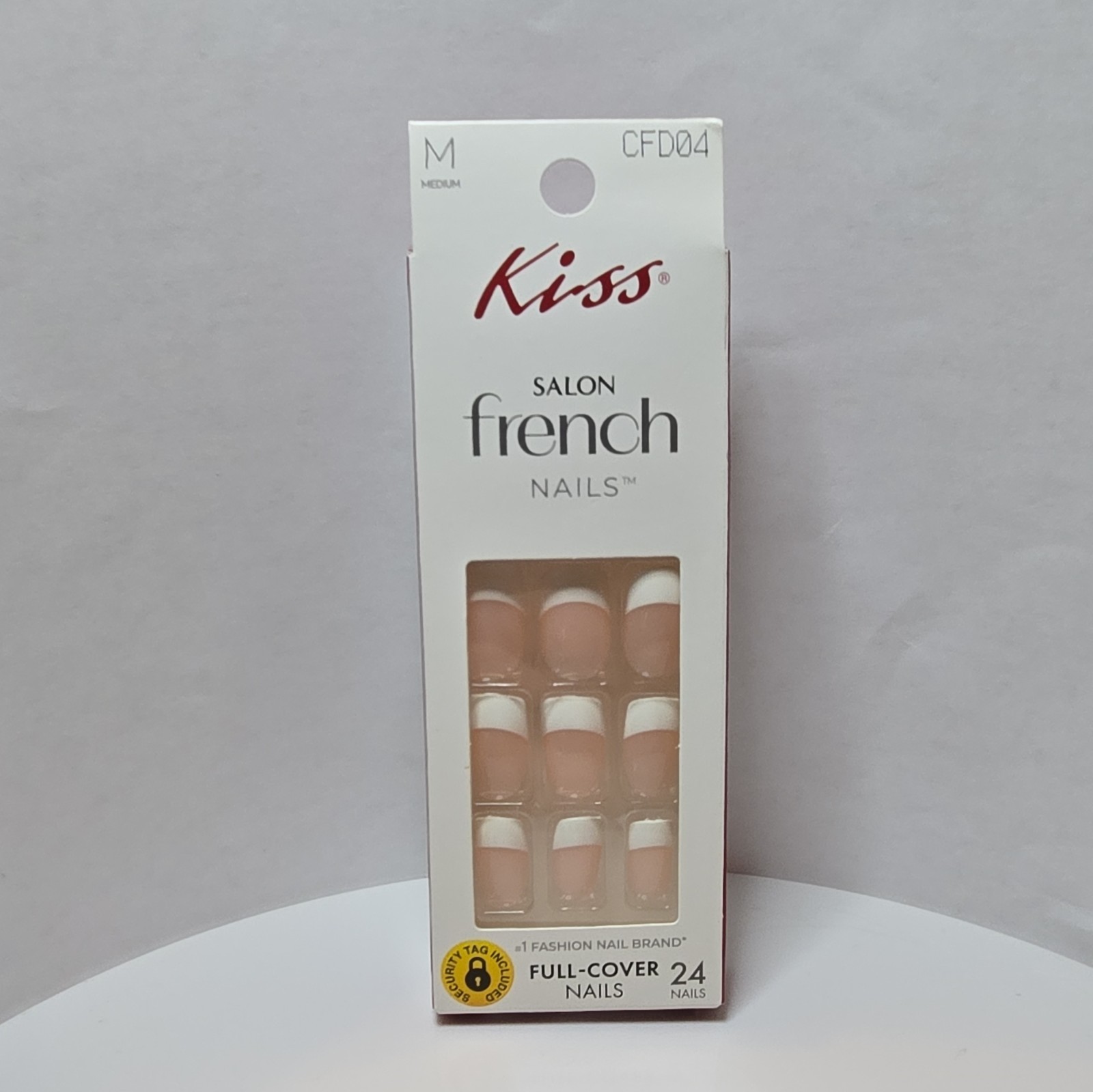 Kiss Salon French Press-On Nails Full Cover Medium Square Pink/White 24 CFD04