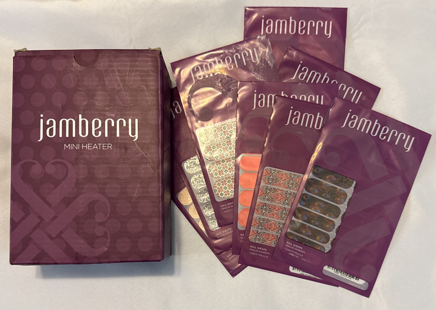 Jamberry Mini Heater NIB & Lot Of 7 Full Sheets + 1 Partial Sheet Of Nail Wraps