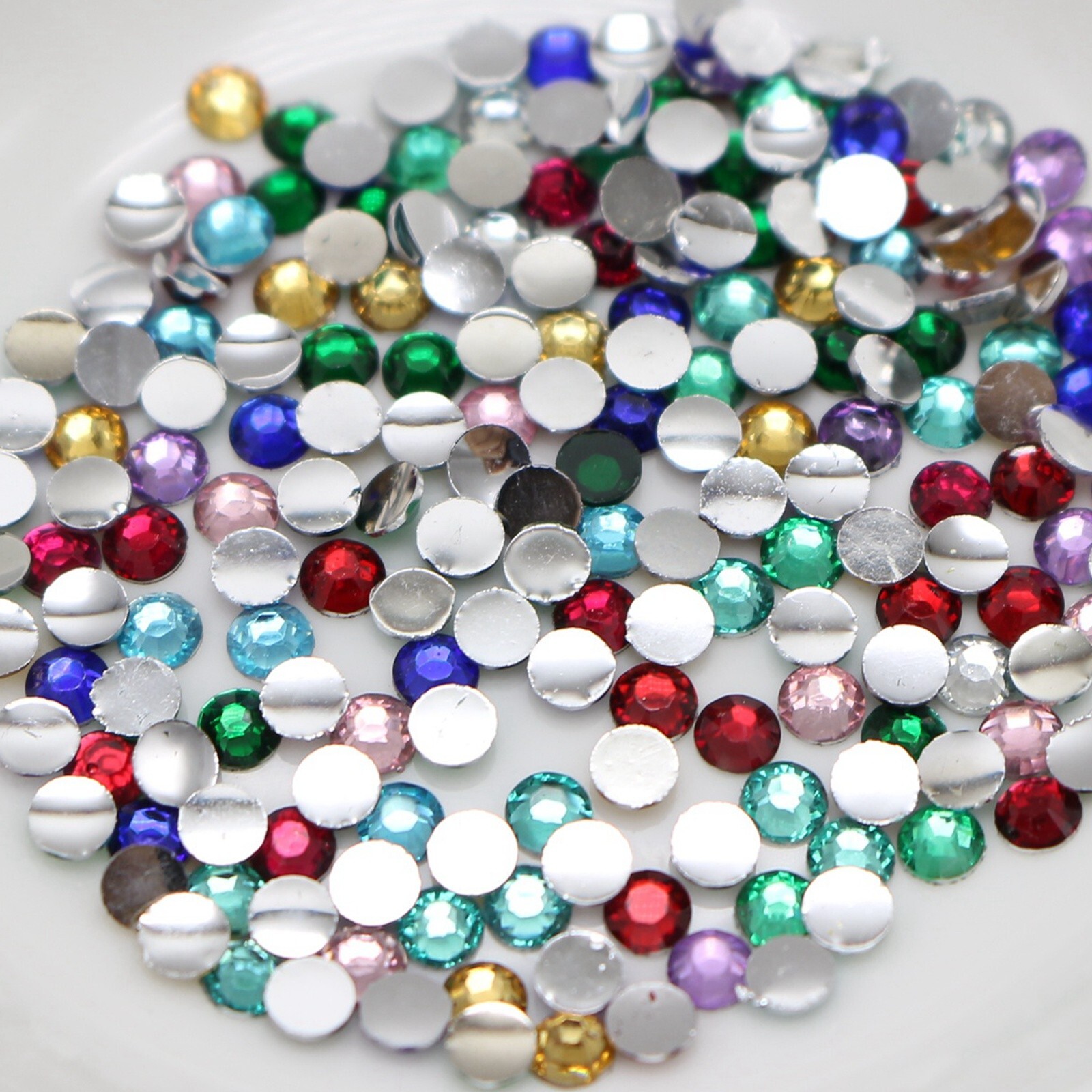 2000 Mixed Color Acrylic Faceted Round Flatbacks Rhinestone Gems 3mm 12ss