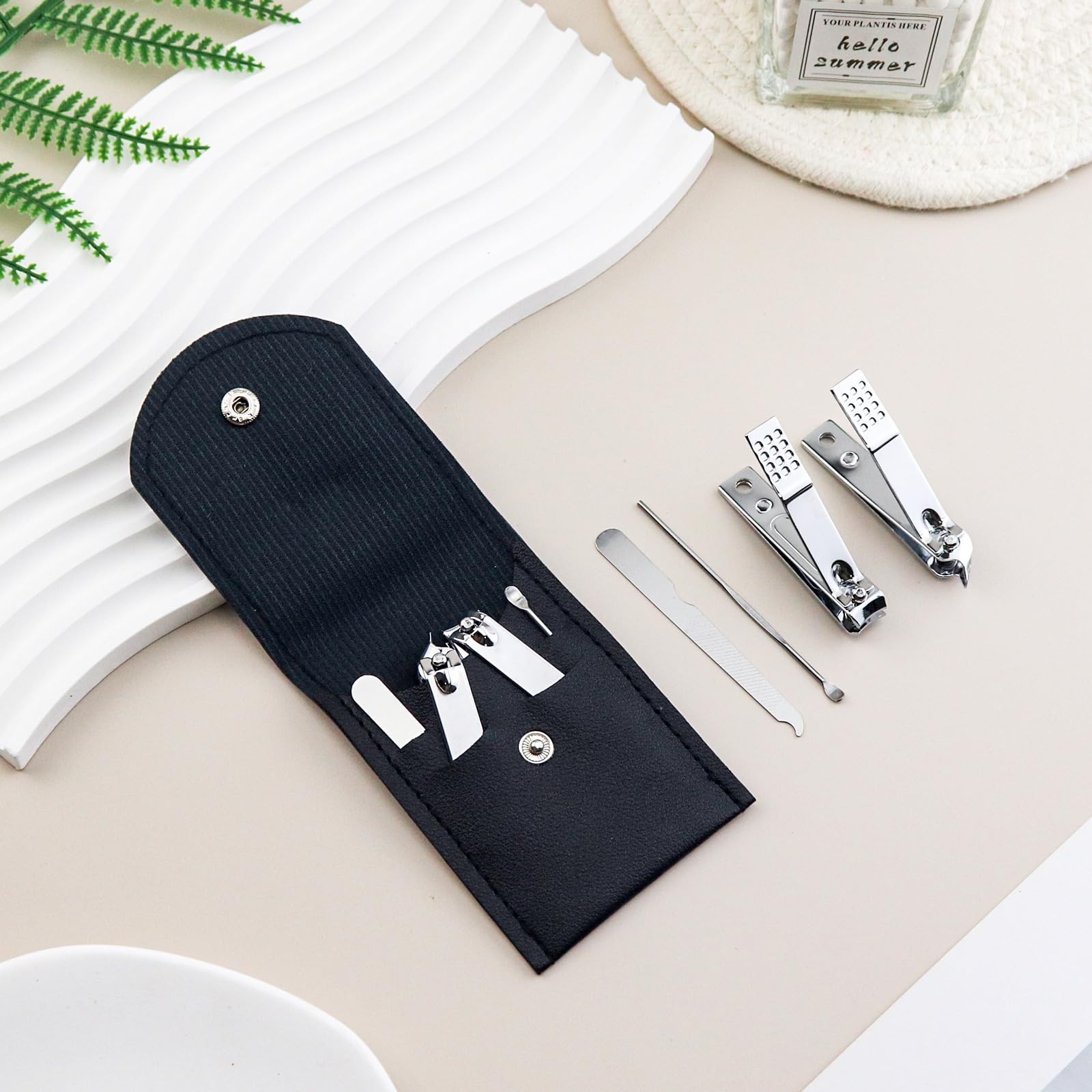 100 Sets Finger Nail Clipper Set Bulk,4 in 1 Black Adult Stainless Steel Trav…