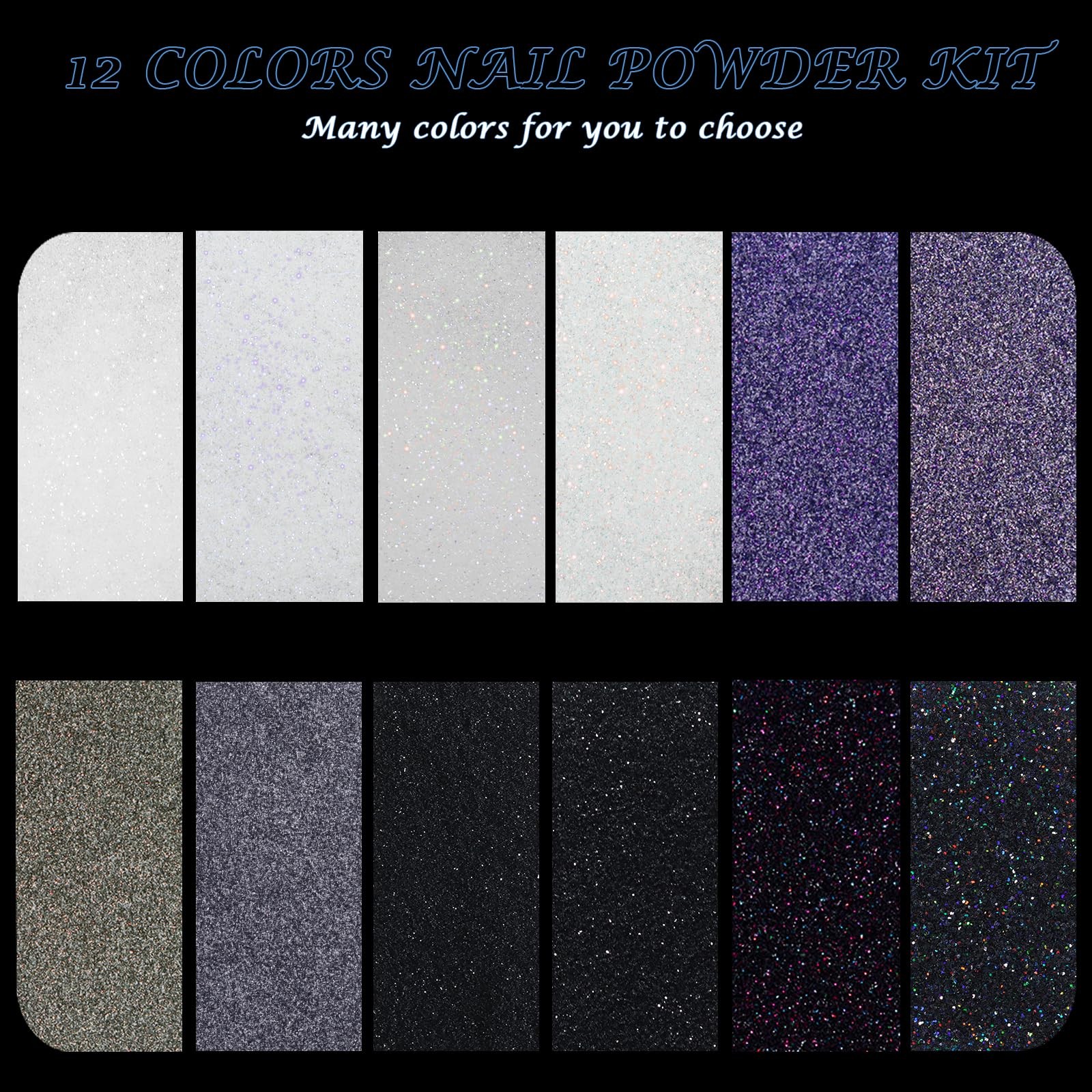 12 Colors Nail Glitter Powder Shining Sugar Effect Glitter Black White Dust S…