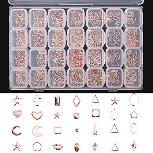28 Grids Alloy Nail Art Rivets, 3D Mix Geometry Nail Studs Rose Gold Nail Studs