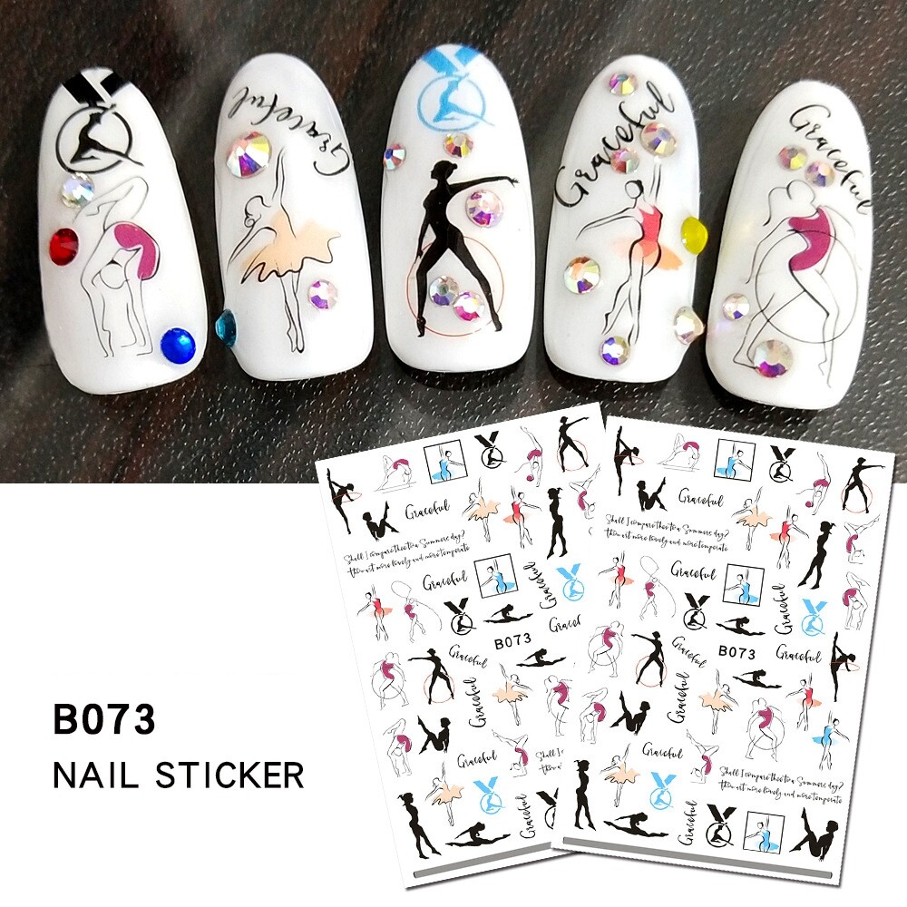 Graceful Dancing Girl Nail Decal Sticker Sport Volleyball Love Bowling Strike