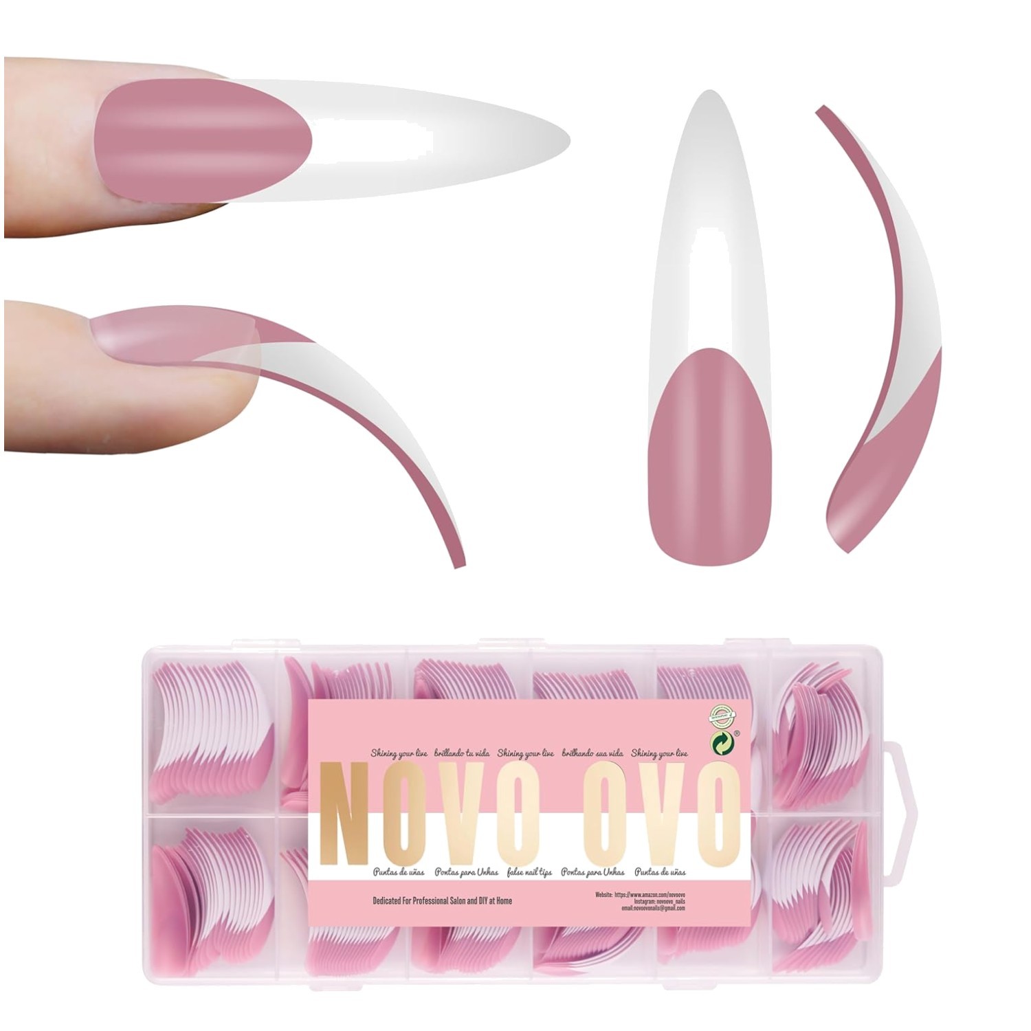 Curved Stiletto Almond Nails – Full Cover