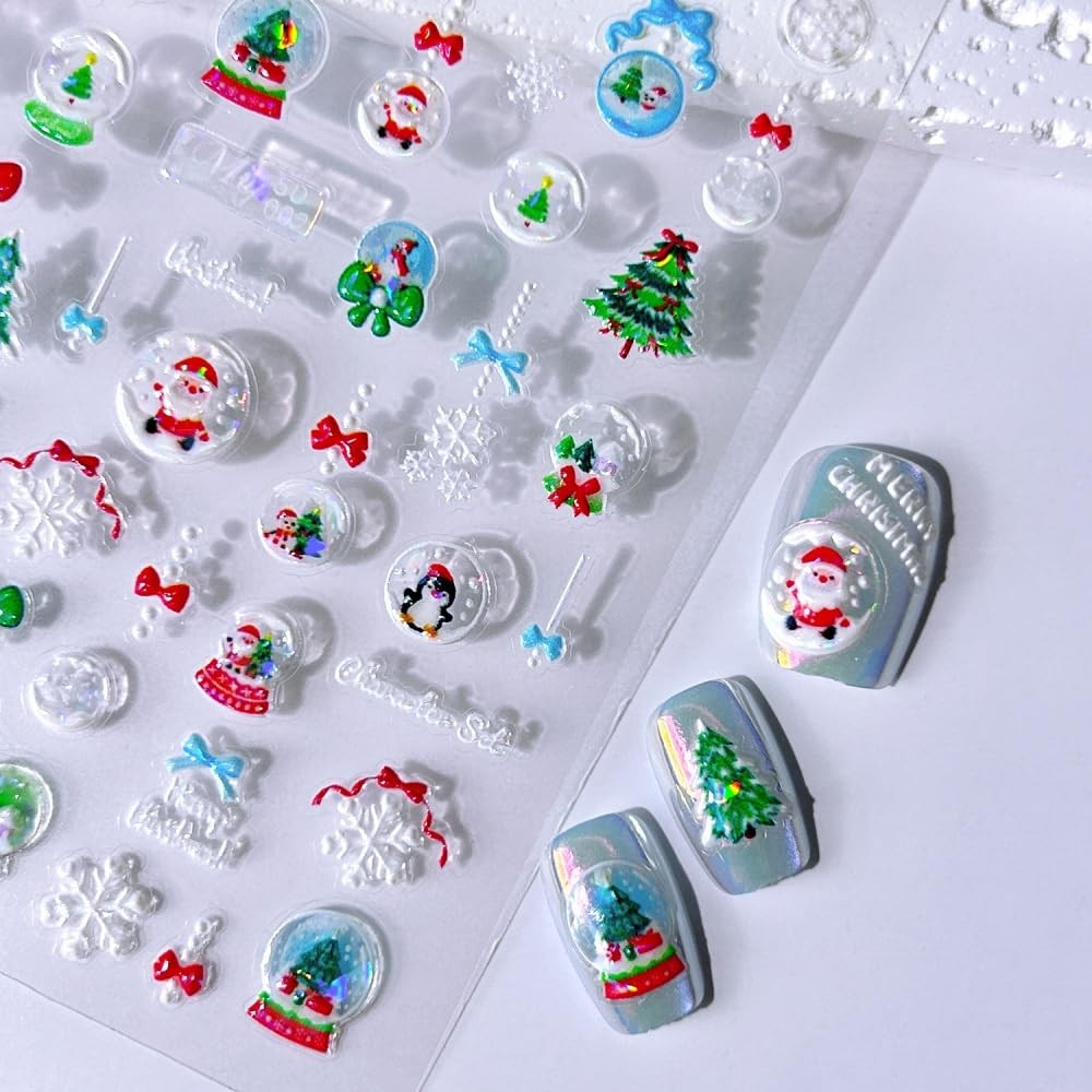 Christmas Nail Stickers 5D Embossed Christmas Tree Nails Decals 3D -Adhesive …