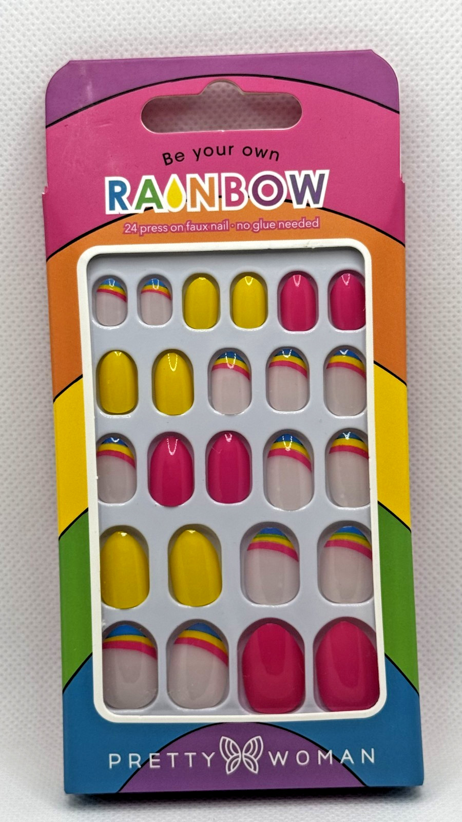 Pretty Woman Rainbow Press-On Nails Set 24 Piece No Glue Required Multicolor