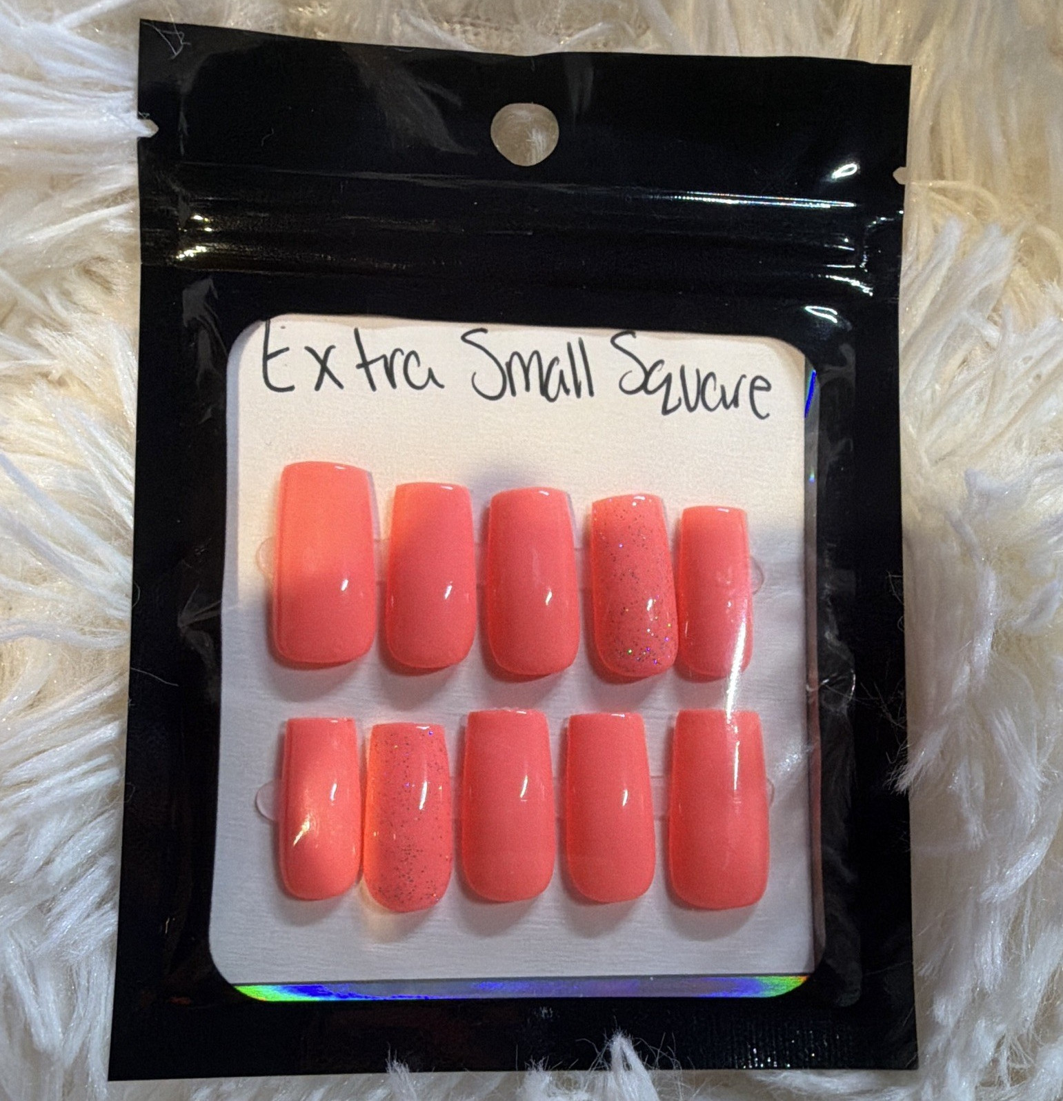 Pink Glitter Square Extra Small Full Cover Pre-Designed Press-On Nails Set Shiny