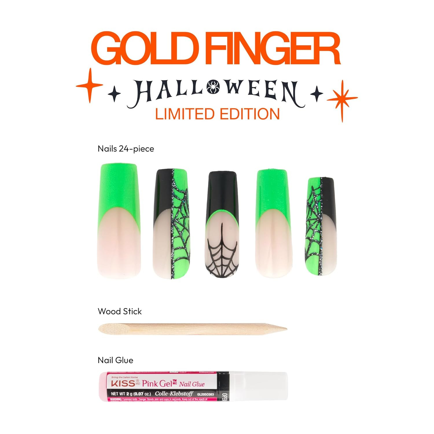 24 Pcs Halloween False Nails, Press on Long Coffin Square Fake Nails, Glue on Sp