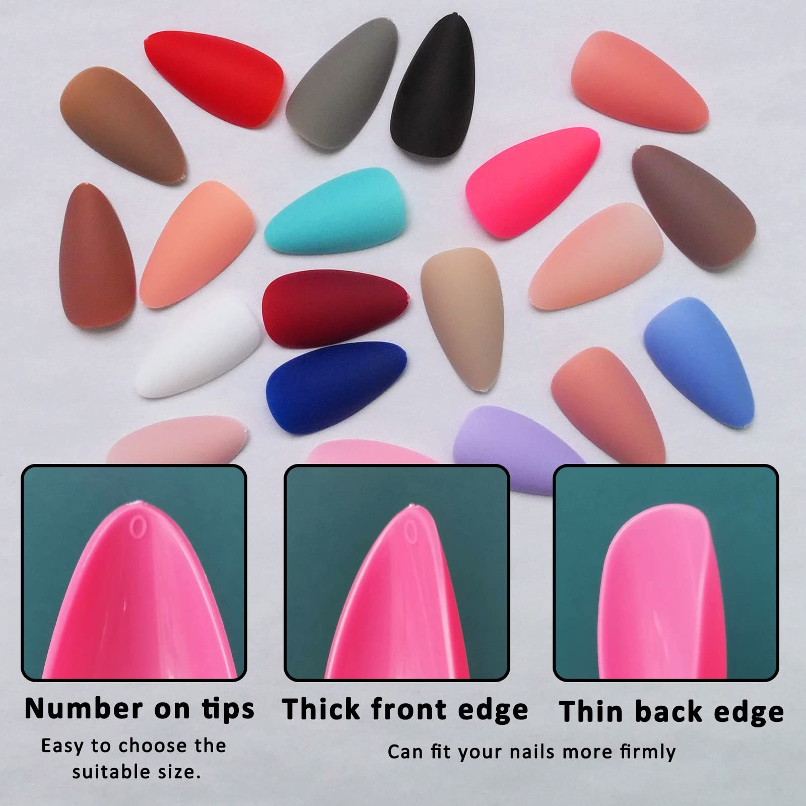 576pc Almond Press on Nails Medium Fake Nails Short Stiletto Acrylic Nails Pr…