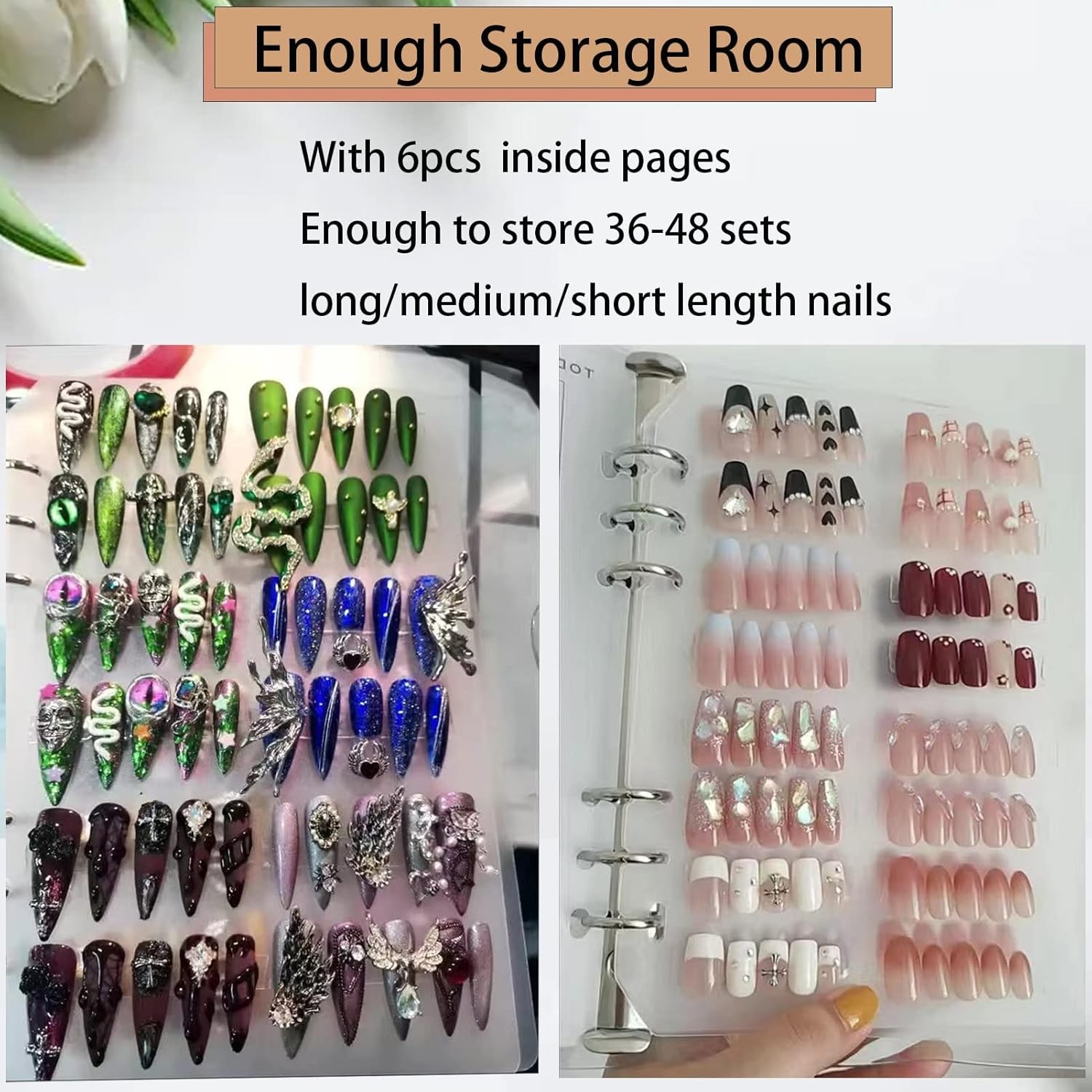 Press On Nail Organizer Book 10 PCS Empty Clear Nail Storage Display Case with