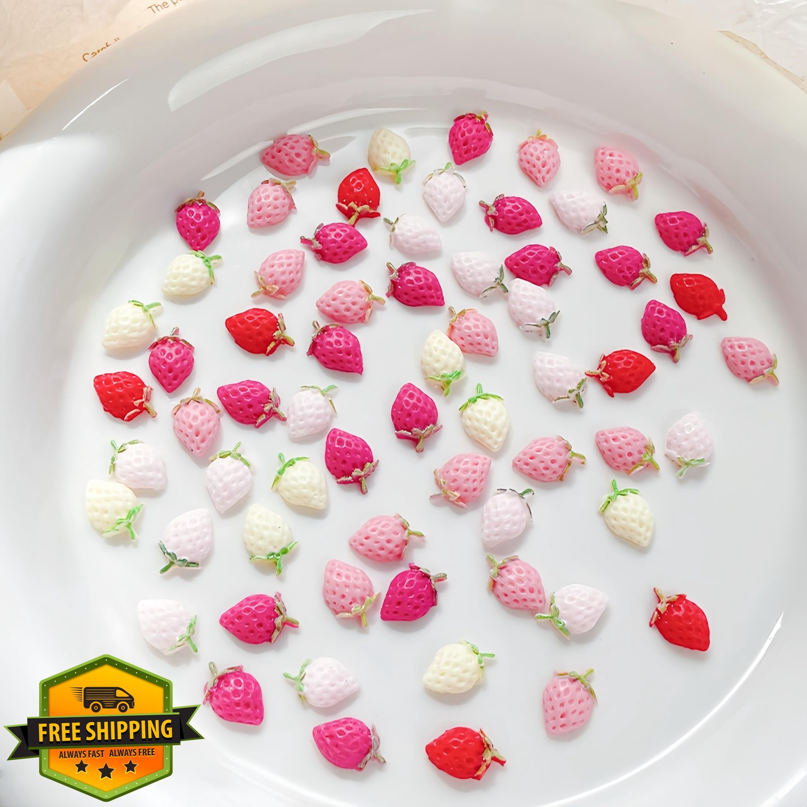 Tephrent 200Pcs 3D Red Strawberry Nail Charms