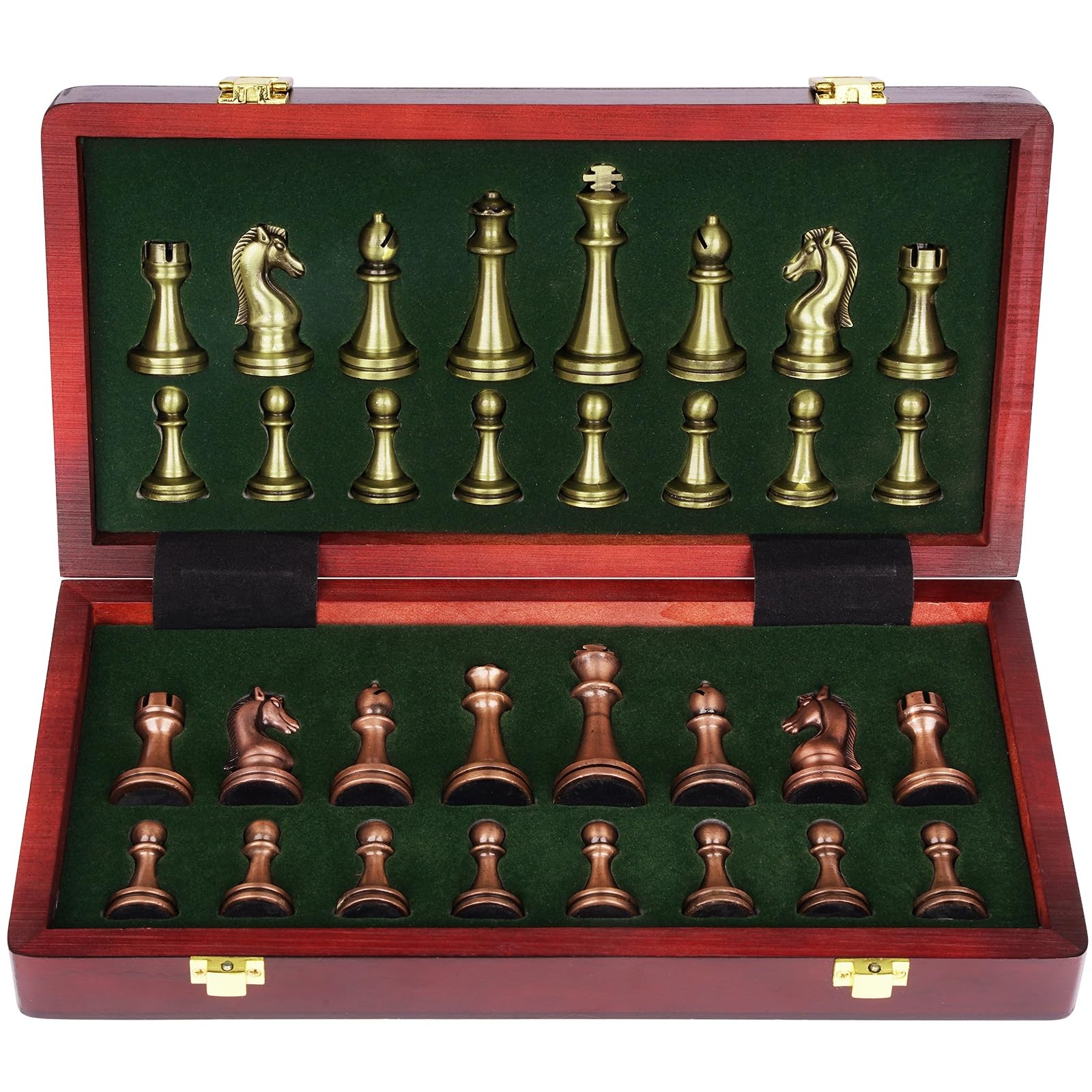 Agirlgle Retro Metal Chess Set with Folding 6.5 x 13.3 x 1.7 inches, Bronze