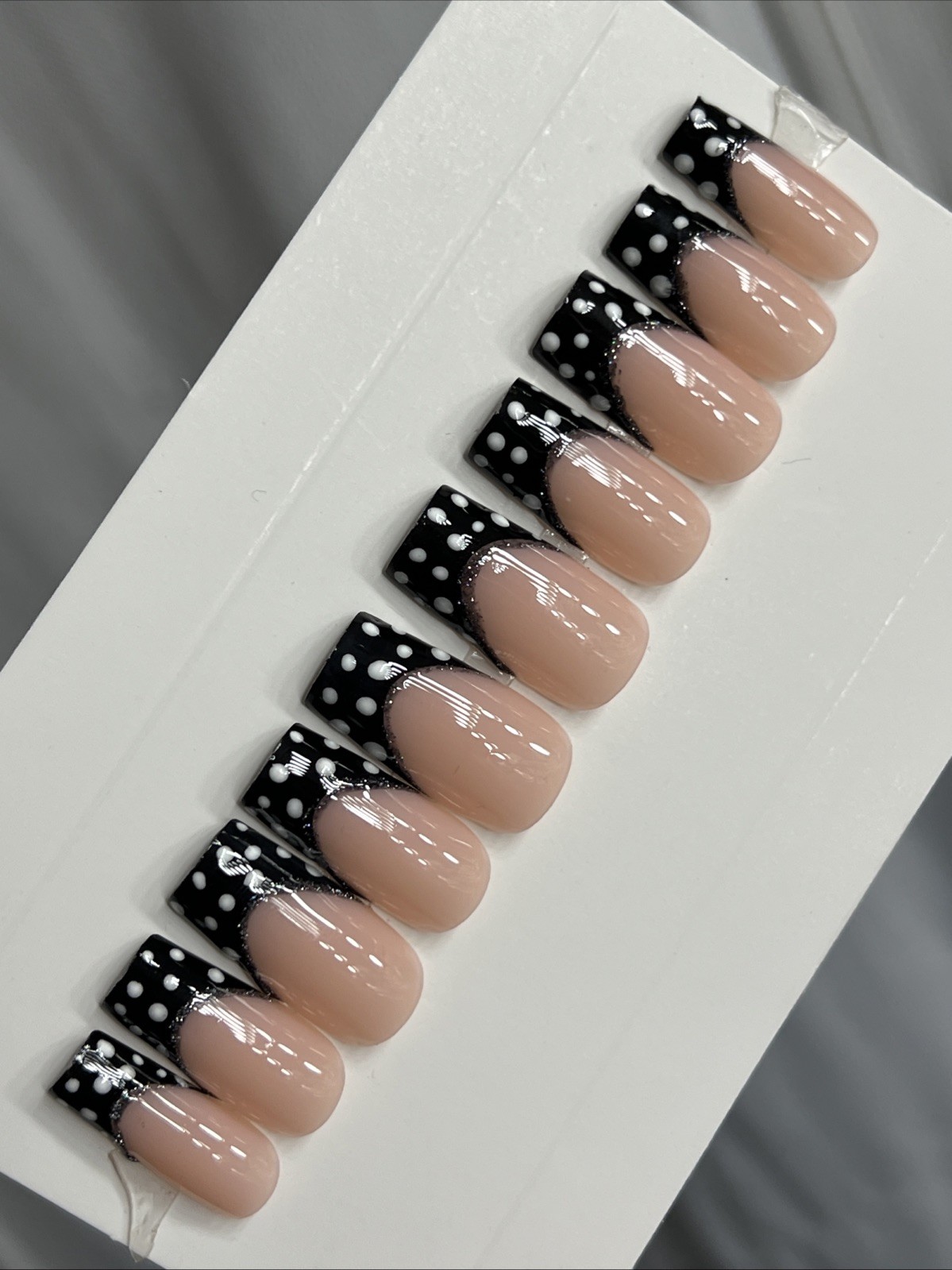 🌸 CUSTOM Press On Nails FRENCH BLACK Flower PINK 10p SET W Kit