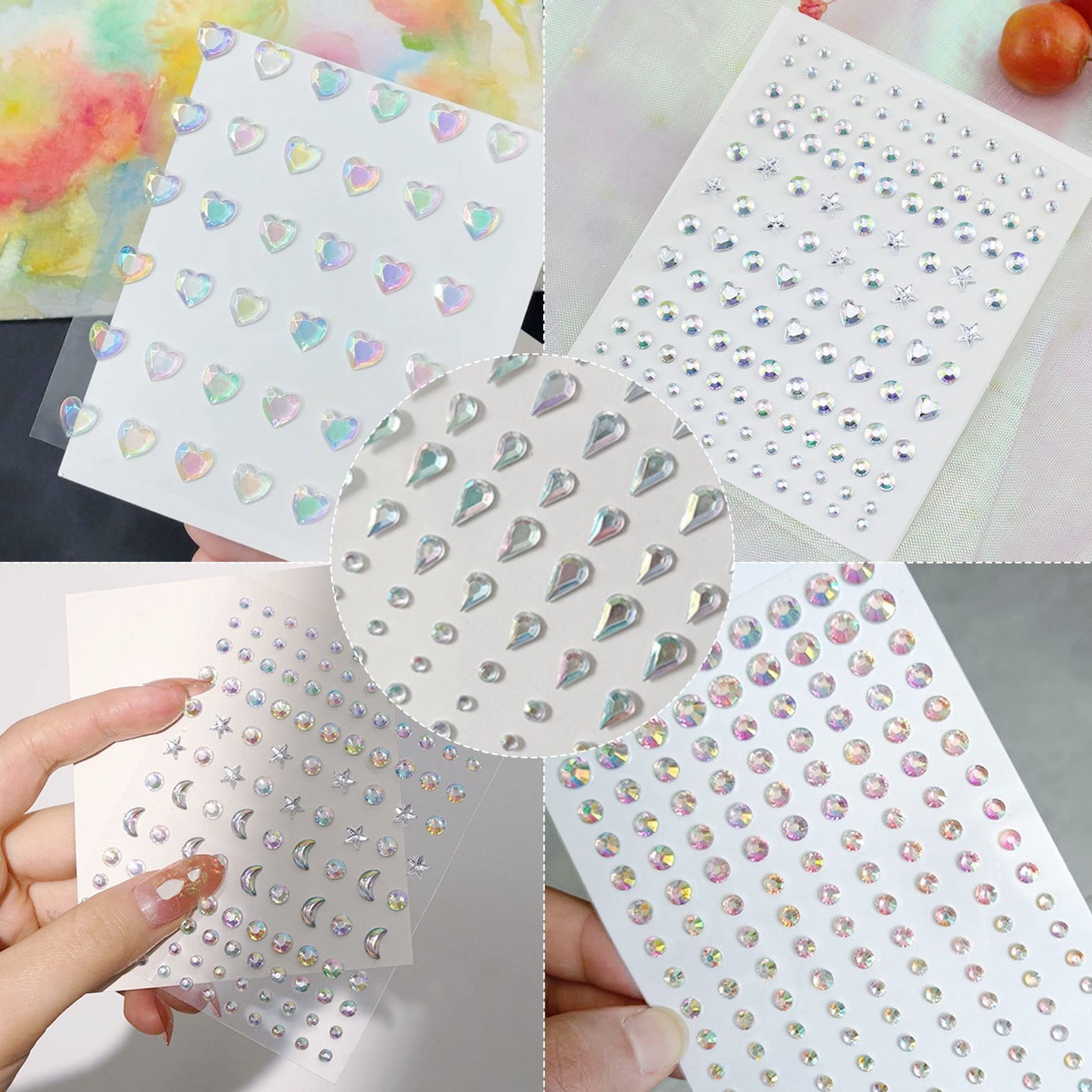 SAOROPEB 5 Sheets Face Gems Face Jewels Stickers, Self Adhesive Eye Body Face…