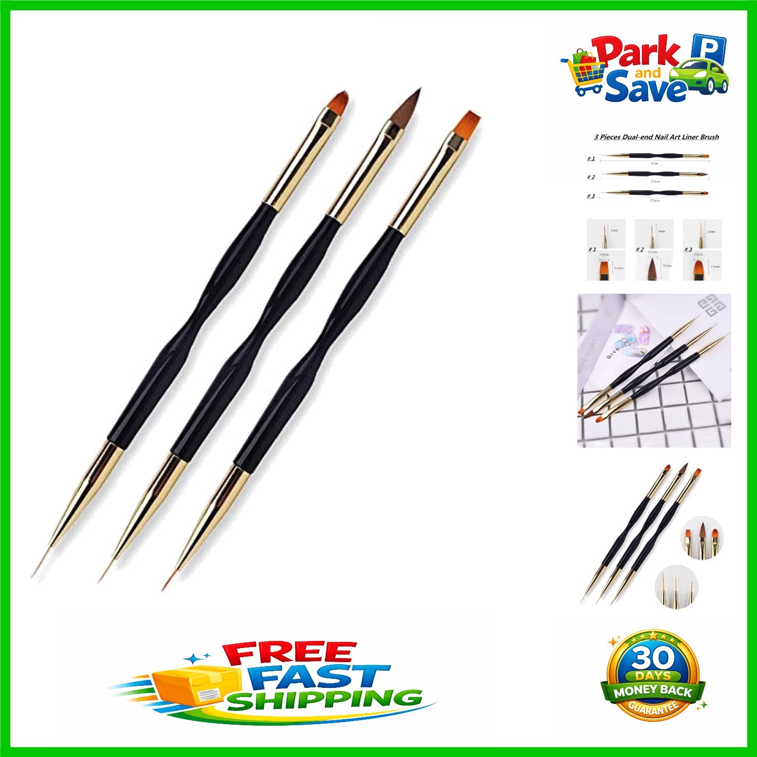 3-Piece Dual-End Nail Art Brush Set – Precision Tools for Stunning Designs