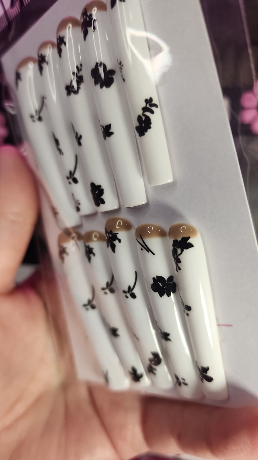 Medium Size Super Long White Square Handmade 10 Pc Press-on Nail Set