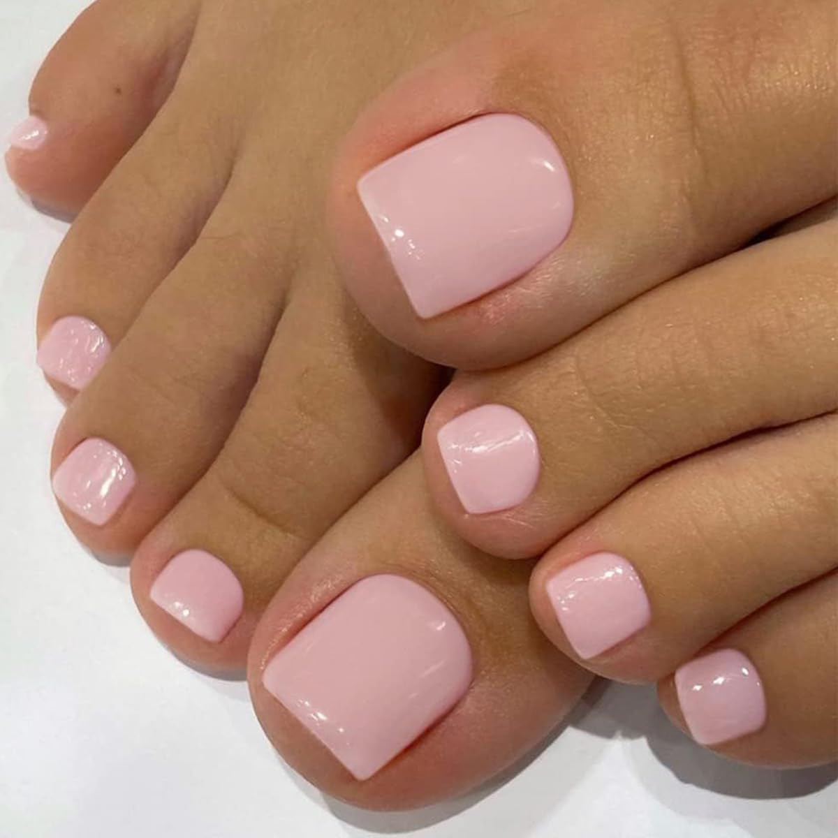 24 Pcs Solid Pink Press on Toenails Short Square – Summer Fake Toe Nails Pres…