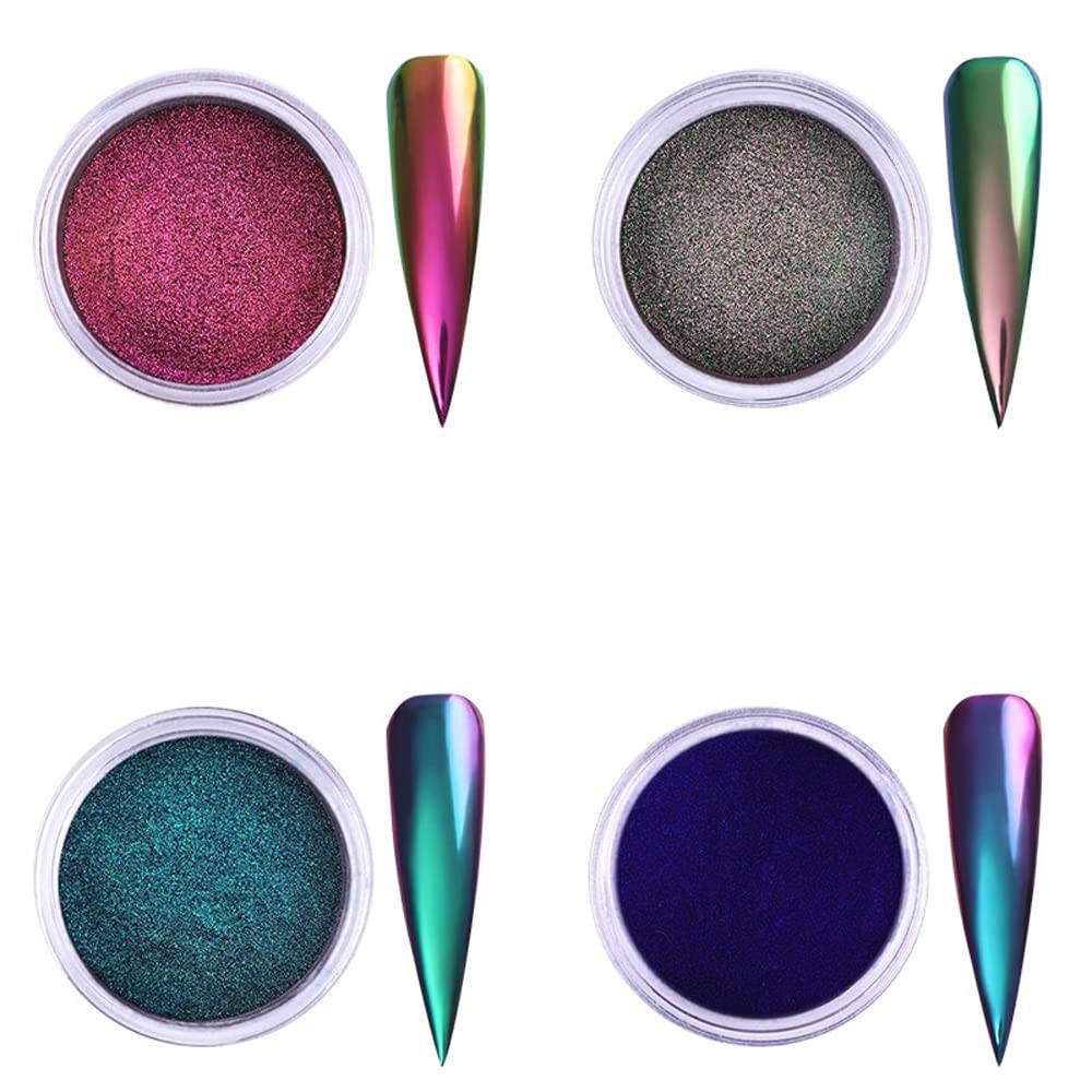 4pcs/Set Chameleon Effect Nail Glitter Mirror Metallic Pigment Nail Art Dust …