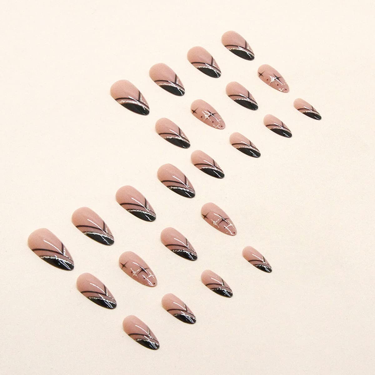 24Pcs Medium Long French Tip Press on Nails with Designs Glitter Almond Fake …
