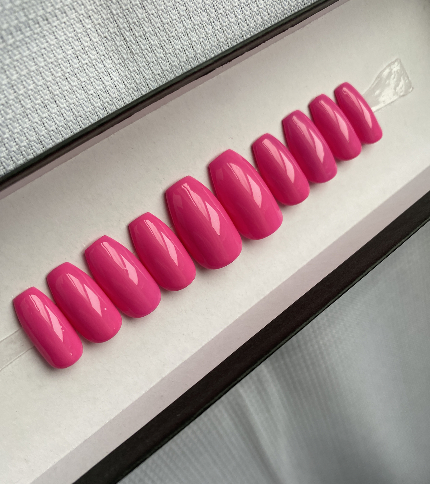 🔥 CUSTOM Gel Press On Nails, HOT PINK ,Coffin Short ,10p Set W/ kit NEW