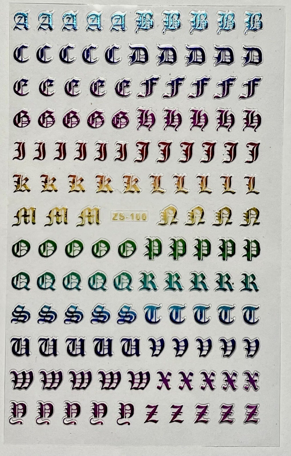Nail Stickers Art Decal DIY Design 3D Waterproof Colorful Letter Metallic ZS-100
