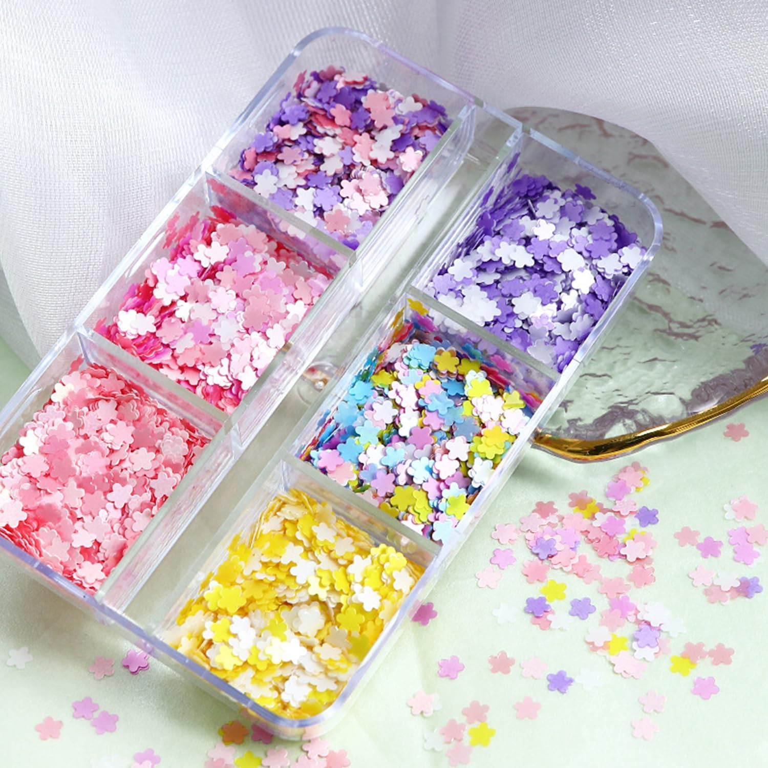 Colorful Flower Nails Sequins Spring Summer Nails Glitter Flakes Design Holograp