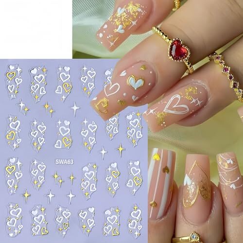 8Sheets Valentine’s Day Nail Stickers for Nail Art Heart Nail Heart Style