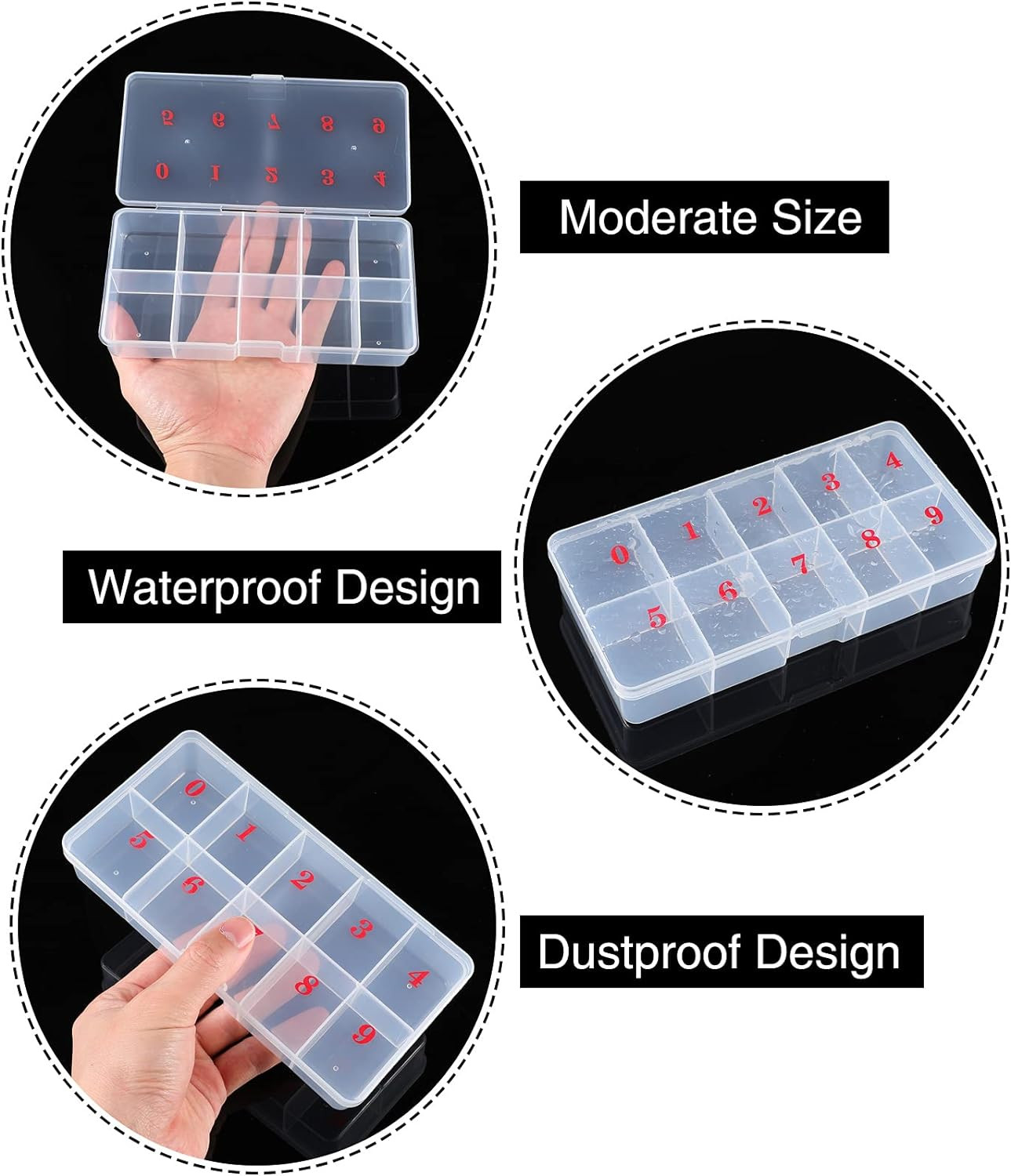 2 Pieces Nail Tip Box Empty False Nail Tips Organizer Box with 10 Number Spaces