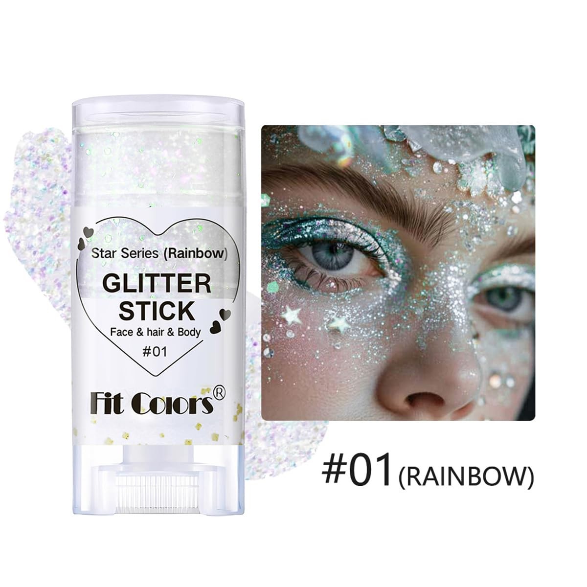 Pakivs 2Pcs Rainbow and Silvery Body Glitter Stick,Hair Face Glitter Gel Make…
